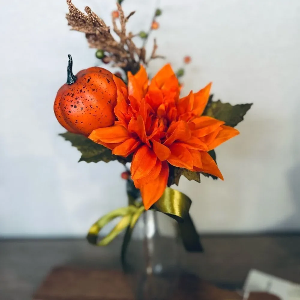 Fall Pumpkin Floral Farmhouse Milk Glass Vase Decor